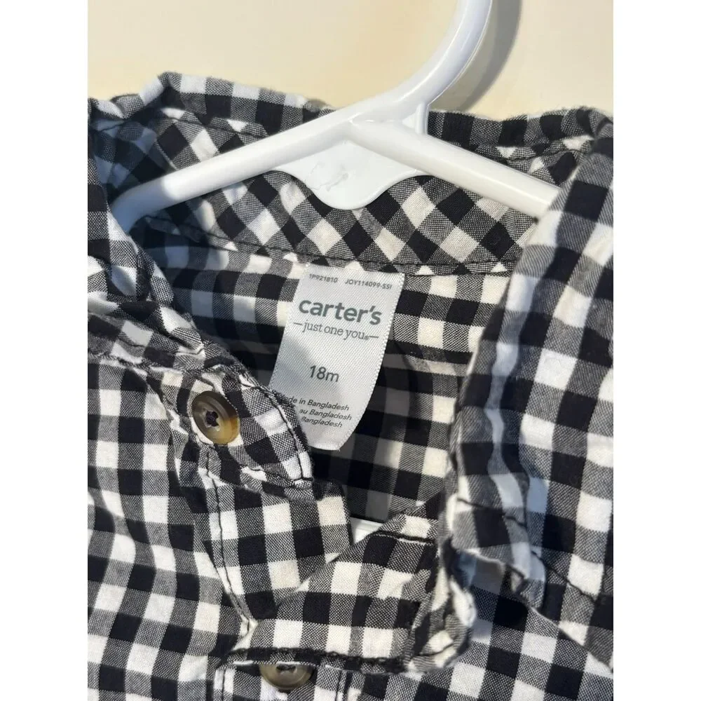 Carter's Gingham Button Up Bodysuit Black White Check 18M